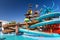 Tekirova, Turkey - September 2, 2019: Beautiful pool area of the Phaselis Rose hotel in Tekirova, Turkey. Tekirova is a seaside