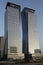 Tel-Aviv Israel-02.10.2020:downtown buildings. twin towers of glass and concrete. modern office building with glass windows.