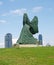 TEL AVIV, ISRAEL. A modern sculpture of Ilana Gur `The woman going against wind`