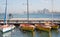 Tel Aviv - little harbor and yachts under old Jaffa and Tel Aviv in the backgound in the morning light