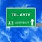 TEL AVIV road sign against clear blue sky