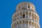 Tele zoom of Leaning Tower, closeup top part of world famous Pis