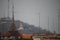 Telecommunication engineer working on high tower,Risk work of high work,Technician working with safety equipment on tower