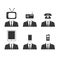 Telecommunication and media flat simple icon set. Symbols for technology, social media, internet, tablet, phone, radio,