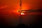 The telecommunication pole  with sun set sky background