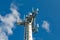 Telecommunication tower with 4G, 5G transmitters. Cellular base station with transmitter antennas on a telecommunication tower on