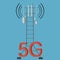 Telecommunication tower of 5G cellular. Wireless communication antenna transmitter. 5g technology concept. Flat design