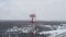 Telecommunication tower against the sky and aerial view to the telecom antena