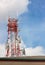 Telecommunication tower,roof and sky cloudy background.