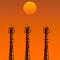 Telecommunication tower in sunset day