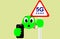 Telecommunications 5G. Illustration of emoticon caught in the danger signal by the speed of the massive connectivity of the device