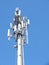 Telecommunications cell phone tower with antennas