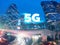 Telecommunications network over the city, smart wireless Internet technology for 5G smart phones