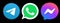 Telegram, Whatsapp, Messenger logo, vector format isolated on black background