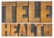 Telehealth word abstract in letterpress wood type