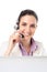 Telemarketing headset woman from call center