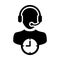 Telemarketing icon vector with clock symbol and male customer care support business service person profile avatar with headphone