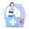Telemedicine, female physician and kit medical treatment and online healthcare services