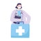 Telemedicine, female physician and kit medical treatment and online healthcare services