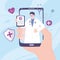 Telemedicine, hand with smartphone doctor medical report consult