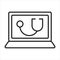 Telemedicine line icon. Vector illustration laptop monitor with stethoscope symbol. Telehealth virtual video. Vector outline