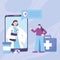 Telemedicine, smartphone doctor online with character appointment medical support