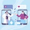 Telemedicine, smartphone doctor and patient talking medication prescription