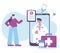 Telemedicine, smartphone patient remote professional consultation a doctor