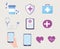 Telemedicine, smartphone shield kit aid medication heart stethoscope icons set