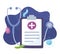 Telemedicine, stethoscope and clipboard report medical treatment and online healthcare services