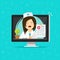 Telemedicine vector illustration, flat cartoon doctor character consulting online via computer, woman medic give