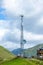 Telephone antenna, blue sky and white clouds in Ushguli, Svaneti, Georgia