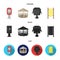 Telephone automatic, gazebo, garbage can, wall for children. Park set collection icons in cartoon,black,flat style
