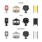 Telephone automatic, gazebo, garbage can, wall for children. Park set collection icons in cartoon,black,monochrome style