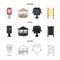 Telephone automatic, gazebo, garbage can, wall for children. Park set collection icons in cartoon,black,outline style