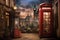 telephone booth with iconic london landmarks backdrop