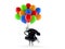 Telephone character flying with balloons