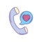 Telephone handset love call , phone fill and line