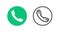 Telephone old retro button icon vector green or phone call support hotline service silhouette and line outline art graphic, thin
