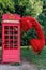 Telephone red English box, inscription phone