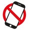 Telephone warning stop sign icon. Phone turn off. Vector