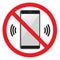 Telephone warning stop sign icon. Push button phone turn off