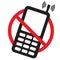 Telephone warning stop sign icon. Push button phone turn off. Vector