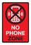 Telephone warning stop sign. Text NO PHONE ZONE. Vector Illustration