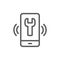 Telephone with wrench, helpdesk line icon.