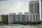 Telephoto image of residential apartments in Miami Beach on Biscayne Bay