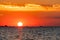 Telephoto shot of orange sunset at the baltic sea