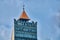 Telephoto view of the top of the tower at Bran medieval castle in Transylvania Romania