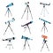 Telescope for astronomy. Optical instrument search cosmos space. Vector