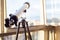 Telescope on the balcony, home surveillance, small